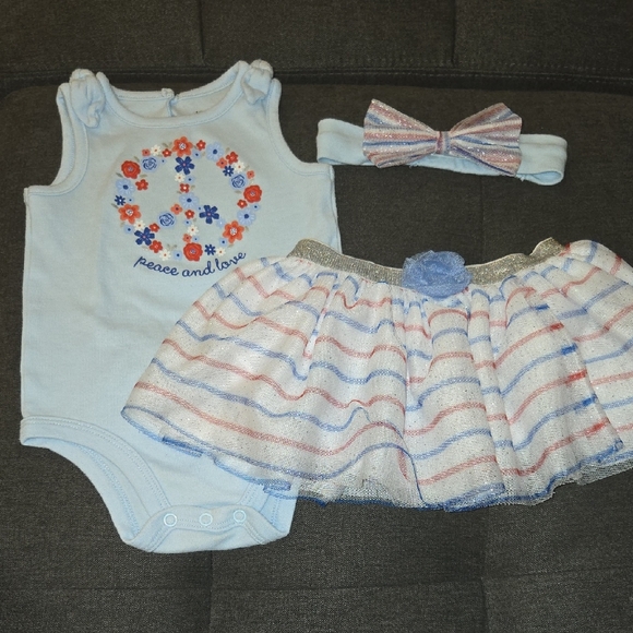 Baby Starters Peace and Love Outfit With Hair Accessory - Red and Blue - Picture 1 of 8